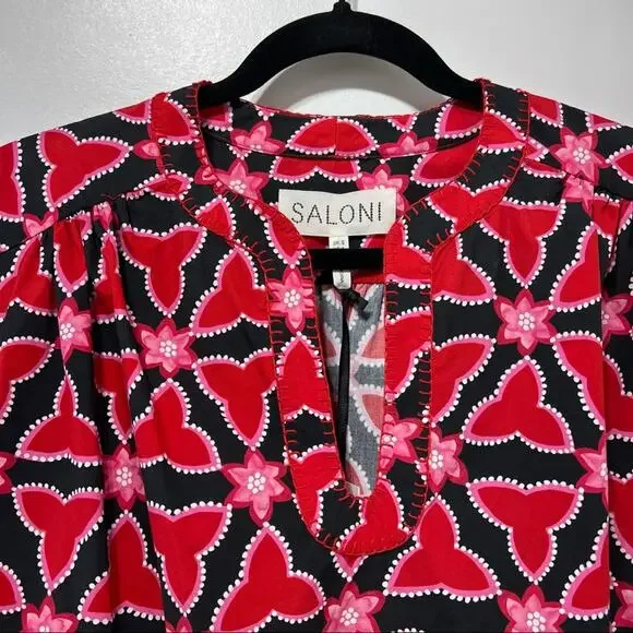 Saloni Abstracts Floral Print Ashley-B Shift Dress in Chilli Pawpaw Size 4 NWT